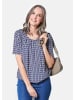 GOLDNER Kurzgröße:  Farbbrillante Druckbluse mit liebevollen Details in marine / weiß
