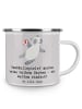 Mr. & Mrs. Panda Camping Emaille Tasse Handball Wurf mit Spruch in Grau Pastell