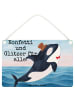 Mr. & Mrs. Panda Schild Orca Zylinder Design mit Spruch in Weiß