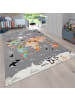 KADIMA DESIGN Kinderteppich waschmaschinenwaschbar Tier‑Weltkarten‑Muster in Grau