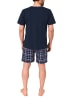 NORMANN Schlafanzug kurzarm Shorty mit karierter Jersey Hose in marine