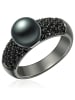 Valero Pearls Ring aus Sterling Silber mit Zirkonia Süßwasser-Zuchtperle in schwarz
