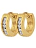 Adeliás Damen Ohrringe – Klappcreole aus Edelstahl mit Strass Steinchen in gold