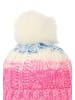 Faera Warme Strickmütze mit Bommel Zopf Design Farbverlauf in Pink