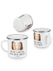 Mr. & Mrs. Panda Camping Emaille Tasse 15. Hochzeitstag Gläserne... in Weiß