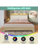 ABRIHOME Doppelbett Holzbett 140×200cm Kopfteil mit Stauraum und LED, helle Eiche