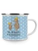 Mr. & Mrs. Panda Camping Emaille Tasse Bären mit Hut mit Spruch in Blau Pastell