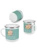 Mr. & Mrs. Panda Camping Emaille Tasse Verlobung Glaube mit Spruch in Meeresbrise