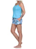 NORMANN Ärmellose Spaghetti Träger Shorty Pyjama floralem print in blau