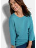 GOLDNER Strickpullover Halbarm Baumwollpullover mit Struktur in türkis