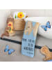 Mr. & Mrs. Panda Gästehandtuch Bären mit Blumenkranz mit Spruch in Blau Pastell