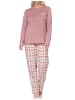 NORMANN Schlafanzug langarm karierte Flanell Pyjamahose in altrose