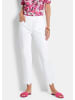 GOLDNER Kurzgröße:  Denimhose mit floraler Spitze in weiß