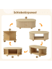 ABRIHOME Couchtisch in Holzfarbe oval mit Schiebetüren Stauraum platzsparend