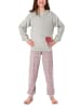 NORMANN Frottee Pyjama langarm Bündchen Hose gestreift Oberteil - 70526 in grau
