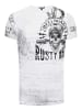 Rusty Neal Herren Vintage Oil Wash T-Shirt mit Skull Print & Raw Edge Rundhals in Weiß