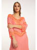IZIA Damen Tunika-Kleid Mini Mit Häkelpart in Orange