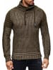 Rusty Neal Stehkragen Grobstrick Biker Pullover mit Hohem Rollkragen in Khaki