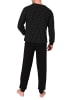 NORMANN Langarm Schlafanzug Pyjama Bündchen Minimalprint in schwarz