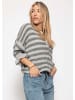 SASSYCLASSY Gestreifter Cardigan mit 3/4-Ärmeln in Grau