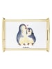 Mr. & Mrs. Panda Holztablett Pinguin umarmen ohne Spruch in Weiß