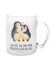Mr. & Mrs. Panda Glas Pinguin umarmen mit Spruch in Transparent