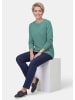 GOLDNER Kurzgröße:  Eleganter Glanzpullover, Ajourmuster in graugrün