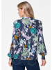 GOLDNER Florale Viskosebluse mit Stehkragen in dunkelblau / gemustert
