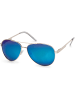styleBREAKER Piloten Sonnenbrille in Silber / Blau verspiegelt