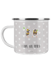 Mr. & Mrs. Panda Camping Emaille Tasse Bienen Paar mit Spruch in Grau Pastell