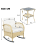 ABRIHOME Rattan Schaukelstuhl-Set mit 2 Stühlen und Glas-Tisch in Beige