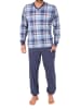 NORMANN Langarm Schlafanzug Bündchen Jersey und karierten Pyjama Oberteil in blau