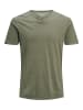 Jack & Jones Basic T-Shirt V-Neck Kurzarm mit Knöpfen JJESPLIT in Grün
