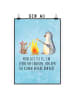 Mr. & Mrs. Panda Bild Pinguin Lagerfeuer mit Spruch in Eisblau