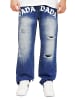 DADA Loose Denim Jeans mit Frontlogo und Destroyed Look in Blau