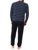 NORMANN Lange Frottee Pyjama Schlafanzug Bündchen Streifen - 50169 in marine