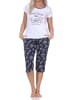 NORMANN Kurzarm Capri Schlafanzug Shorty Übergröße Kaffeemotiv in marine