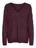 Vero Moda Strickpullover V-Ausschnitt Langarm Sweater VMCREWLEFILE in Weinrot