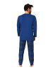 NORMANN Schlafanzug langarm Pyjama mit karierter Jersey Hose in dunkelblau