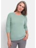 GOLDNER Halbarm Baumwollpullover mit Struktur in salbei