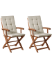 Beliani 2er-Set Gartenstuhl MAUI PREMIUM in Heller Holzfarbton/Beige
