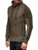 Rusty Neal Stehkragen Grobstrick Biker Pullover mit Hohem Rollkragen in Khaki