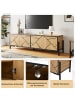 ABRIHOME TV Schrank in Natur Schwarz 153x40x50 cm mit 4 Türen geometrischem Design