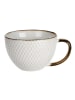 Siaki Collection Großer Becher für Kaffee oder Tee mit Untertasse in Beige, 11,6 x 7,6 x 15 cm