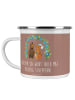 Mr. & Mrs. Panda Camping Emaille Tasse Polterabend Spaß mit Spruch in Braun Pastell