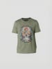 KOROSHI Crew t-shirt baumwolle druck-emb in khaki