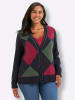 sheego Strickjacke in tiefblau-kirsche-gemustert