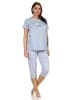 NORMANN Capri Schlafanzug Pyjama kurzarm Blümchen Design in blau