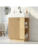 ABRIHOME Waschbeckenunterschrank in Holzfarbe 55 cm mit Keramikbecken Toilettenpapierhalter