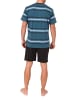 NORMANN Kurzarm Schlafanzug Pyjama Shorty Streifen in blau